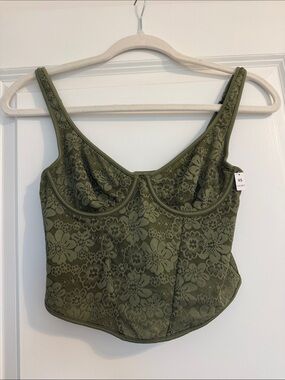 PINK Wink Lace Corset Top in Olive Green, Size XS